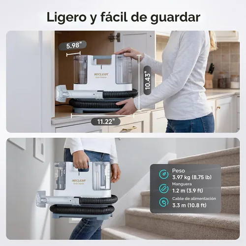 Vista 7 de WECLEAN C1 Extractor portátil para sofá y alfombra Limpiador de tapicería para limpieza profunda Blanco