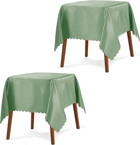 Vista 14 de P Pothuiny Paquete de 2 manteles cuadrados de satén beige de 54 x 54 pulgadas, manteles de satén superpuestos para decoración de mesa de tela suave