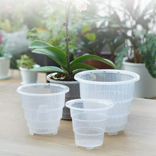 Vista 2 de Macetas de plástico transparente para orquídeas con agujeros, maceta de plástico para orquídeas, macetas blancas con bandejas de drenaje