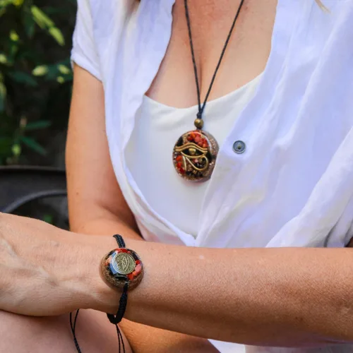 Vista 4 de ARTE ORGONES & Design Pulseras de orgón Ojo de Horus Amuleto Protección Orgonita Turmalina Negra Pirita Chackra Cristales Curativos Hombres Mujeres