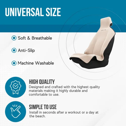 Vista 4 de Dryva Asiento - Toalla de microfibra premium para asiento de automóvil, impermeable y resistente al sudor, ajuste universal, lavable a máquina, Beige