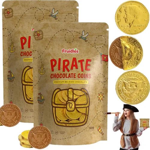 Vista 10 de Fruidles Monedas de chocolate con leche belga pirata, lácteos certificados Kosher, sin OMG (paquete de 25)