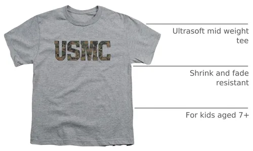 Vista 4 de US Marine Corps USMC - Camiseta unisex juvenil con relleno de camuflaje para niños y niñas