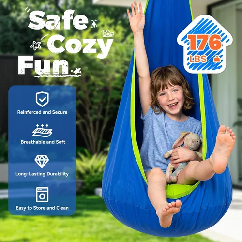 Vista 2 de Y- STOP Columpio de cápsula para niños, silla hamaca colgante sensorial para interiores con almohada inflable, asiento de columpio sensorial