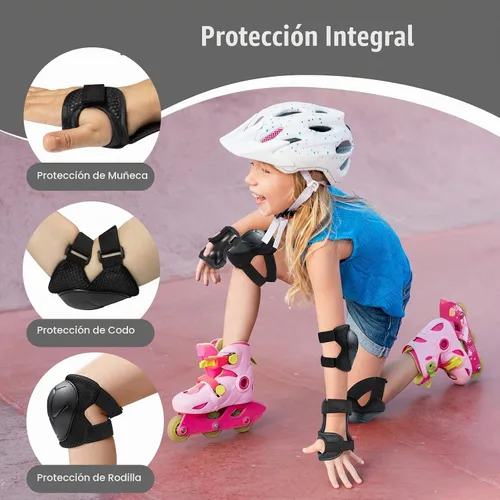 Vista 5 de Rodilleras para niños, rodilleras y coderas, conjunto de equipo de protección para niños y niñas con protectores de muñeca 3 en 1 para patinaje Negro