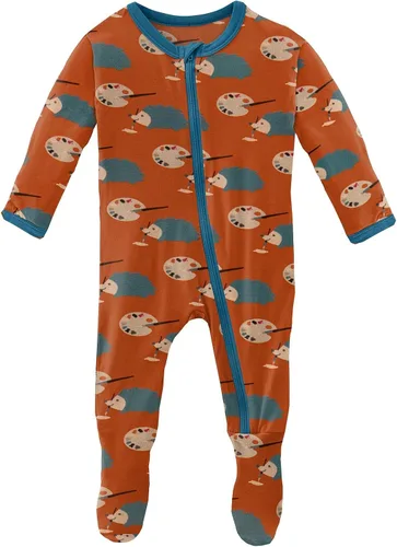 Vista 108 de KicKee Baby & Toddler - Pijama de viscosa ultrasuave de bambú con patas abatibles y puños