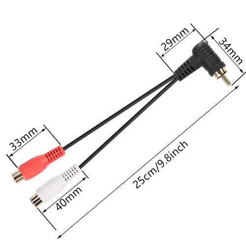 Vista 7 de Cable divisor RCA Y, 2 unidades de cable adaptador de audio estéreo RCA de 90 grados, 1 macho a 2 hembras, 9.8 in