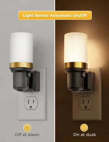 Vista 4 de L LOHAS LED Luces nocturnas enchufables a la pared, luz nocturna regulable con sensor de encendido/apagado automático, blanco cálido de 3000 K