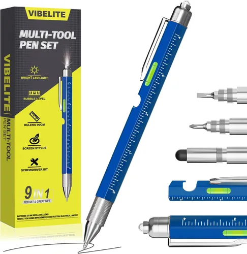 Vista 13 de Juego de bolígrafos multiherramienta 11 en 1 con LED, lápiz capacitivo, nivel, destornillador, cabeza plana, regla, regalos para hombres, él, papá