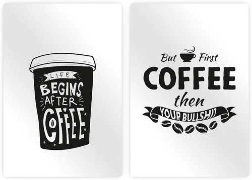 Vista 2 de HB Art Design Life Begins After Coffee & But First Coffee - Juego de 2 paneles de impresión de metal, arte de pared, decoración de cafetería