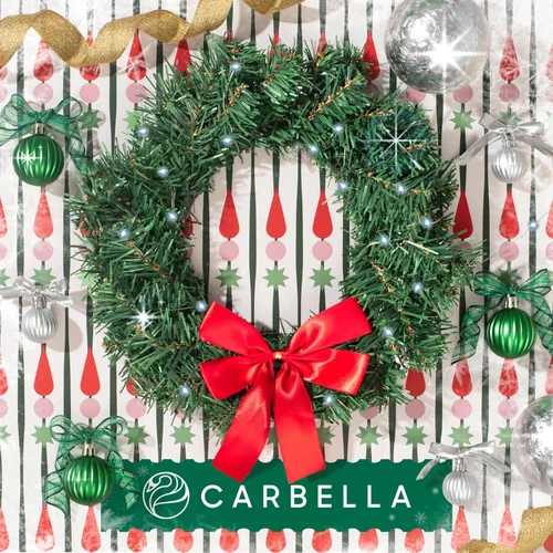 Vista 6 de Carbella Corona de Navidad para automóvil, camión, SUV, camioneta, luz LED con decoración de lazo rojo, soporte de adorno de Navidad de pino