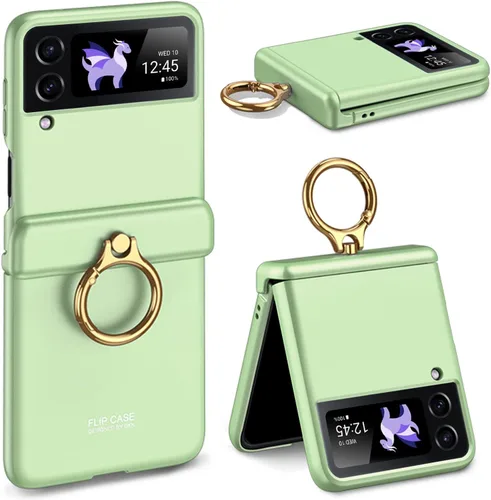 Vista 9 de Miimall Funda para Samsung Galaxy Z Flip 4 con soporte de anillo, funda para Galaxy Z Flip 4 con protección magnética de bisagra + protector