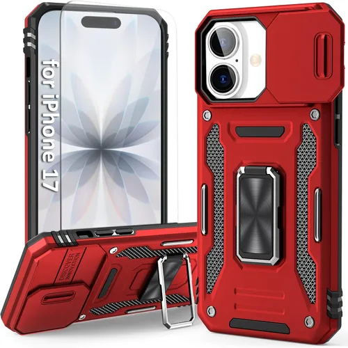 Vista 27 de Funda compatible con iPhone17 Pro con soporte, cubierta de cámara y protector de pantalla HD, doble capa a prueba de golpes, protección contra
