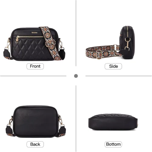 Vista 5 de Telena Bolsos cruzados acolchados para mujer, bolso cruzado pequeño de moda, bolso cruzado de cuero para mujer con correa ancha