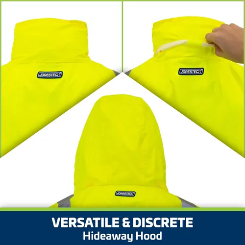 Vista 5 de JORESTECH Capa de lluvia de seguridad de alta visibilidad Lima/Amarillo Clase 3 con cinta reflectante de 2 pulgadas, cumple con ANSI/ISEA