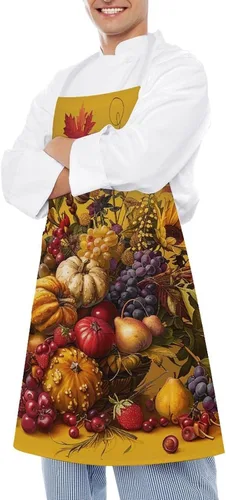 Vista 4 de MUSM Apron for Adults - 27.6 X 31.5 Inch, Heavy-Duty Polyester Aprons with Two Large Pockets, Waterproof Pale Yellow Flowers Kitchen Apron for