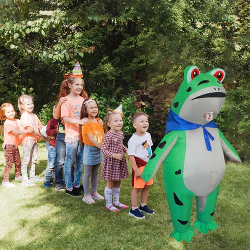 Vista 3 de Stegosaurus Disfraz inflable de rana para niños, disfraces de animales lindos de Halloween, divertido traje inflable para niños y niñas, fiesta