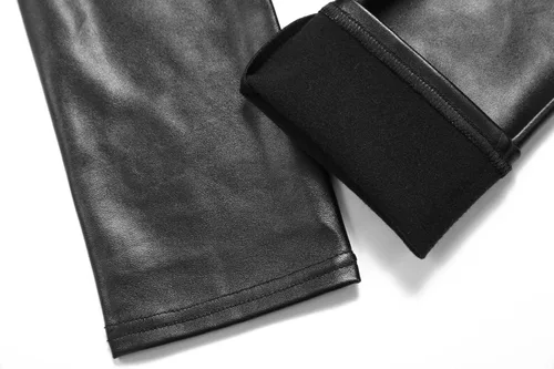 Vista 5 de Kotii Leggings suaves de piel sintética para mujer, pantalones de cuero de cintura alta, pantalones de cuero de poliuretano delgados