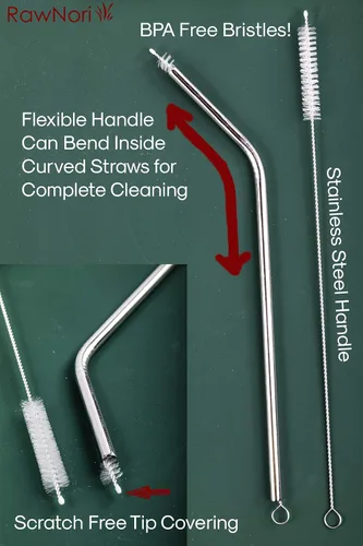 Vista 4 de 2 cepillos de limpieza para pajitas de beber largo – Limpiador de cerdas para pajitas de bebida de acero inoxidable, cepillos resistentes para lavar