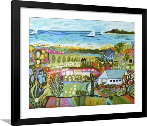 Vista 13 de ART.COM Karen Fields - Lienzo enmarcado para pared, diseño de fantasía náutica, decoración escénica, 16 x 12 pulgadas, marco negro con paspartú