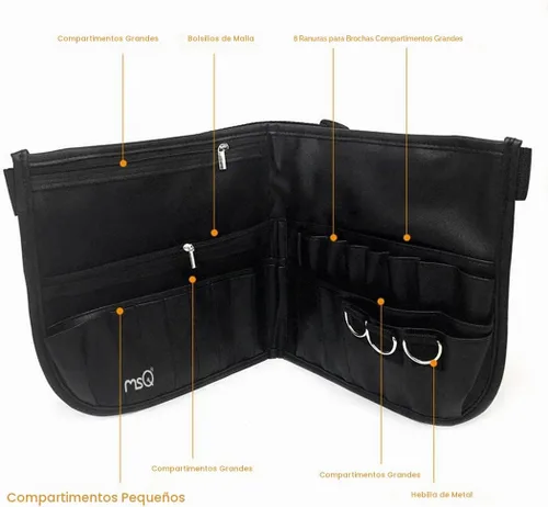 Vista 3 de MSQ Bolsa de brochas de maquillaje con cinturón, paquete de delantal plegable con múltiples bolsillos, organizador para brochas de cosméticos