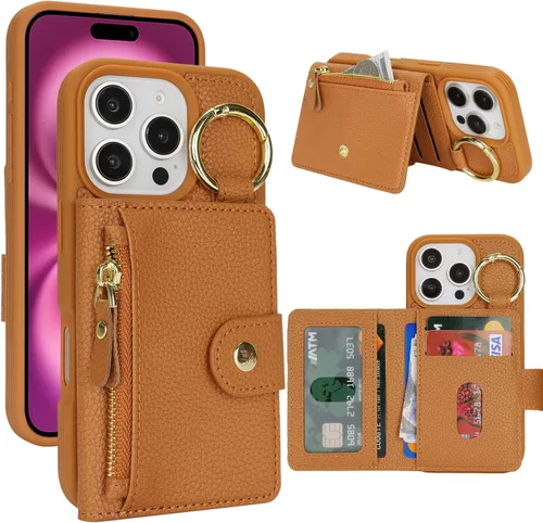 Vista 82 de Funda para iPhone 14 Plus con tarjetero, color negro Funda con cremallera y ranura para mujer y hombre