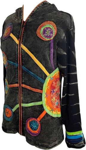 Vista 11 de Agan Traders Chaquetas bohemias con cremallera para mujer, con parches de teñido anudado, sudaderas ligeras con capucha para mujer 2025