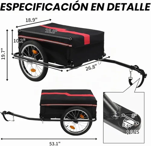 Vista 2 de Remolque de bicicleta plegable para bicicleta con cubierta desmontable, rueda de liberación rápida, marco de acero antioxidante y enganche universal