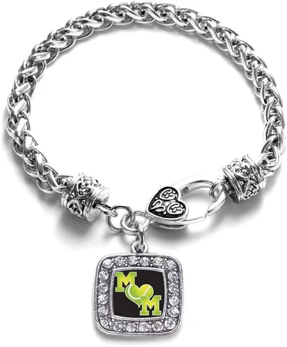 Vista 28 de Pulsera de dijes cuadrados de plata con joyería de circonita cúbica