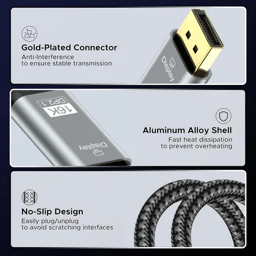Vista 7 de Cable Angusplay USB C a DisplayPort 2.1, cable Thunderbolt 4/3 a Display Port, cables USB C a dp de 40Gbps compatible con 16k@30Hz, soporte 8K@120Hz