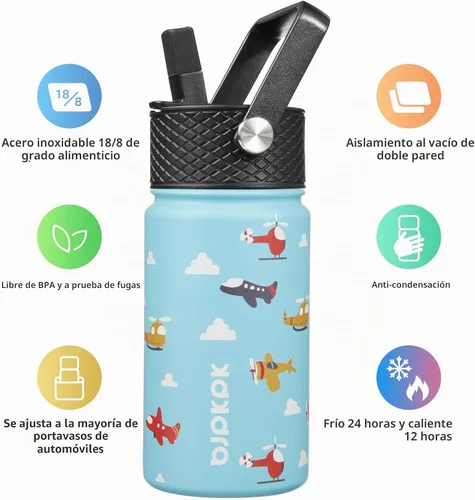 Vista 3 de BJPKPK Botella de agua con tapa con pajilla, botella de agua aislada de 15 onzas, botellas de agua de metal de acero inoxidable, termo reutilizable