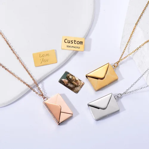 Vista 5 de Collar de sobre personalizado con mensaje secreto, collar de letra, medallón con nombre de sobre, joyería para parejas, regalo para mejor amigo