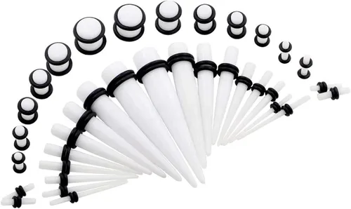 Vista 5 de CABBE KALLO Juego de 50 dilatadores de oreja de silicona, dilatadores y tapones acrílicos 14G-00G, juego de expansores de ojal para mujeres
