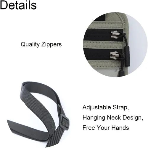 Vista 7 de Bolsa de viaje con bloqueo RFID para hombres, organizador de documentos, soporte para pasaporte para cuello, cartera delgada y con cordón, Azul