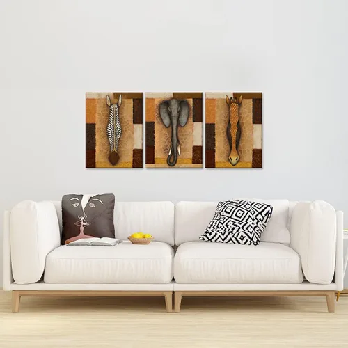Vista 5 de Zlove Arte de pared africano, decoración de pared de animales, decoración de baño retro de safari, elefante, cebra, jirafa, pintura de vida