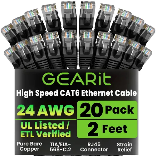 Vista 28 de GEARit Paquete de Cables Ethernet Cat 6 - Paquete de 20 Cables de Conexión Ethernet Cat6 de 1 pie Cable de Conexión de Red RJ45, Conectores