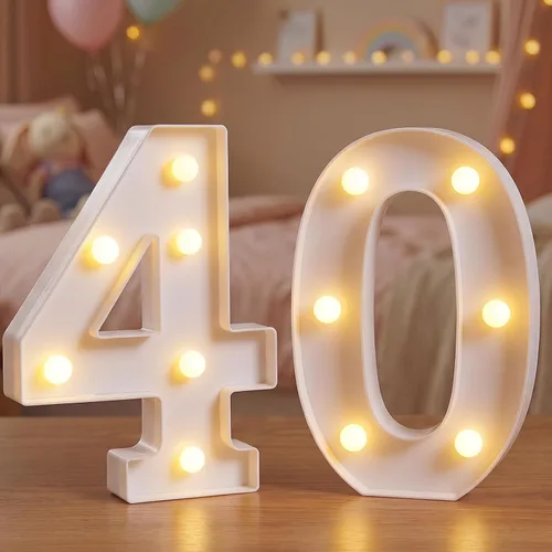 Vista 16 de Números de marquesina LED, números iluminados 2025 para fiestas, letras pequeñas iluminadas, número iluminado a pilas para cumpleaños o decoración