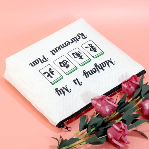 Vista 6 de JXGZSO Novedad Mahjong Cosméticos Bolsa Mahjong Amante Regalo Mahjong is My Retirement Plan Board Game Zipper Purse Gift Lucky Mahjong Player