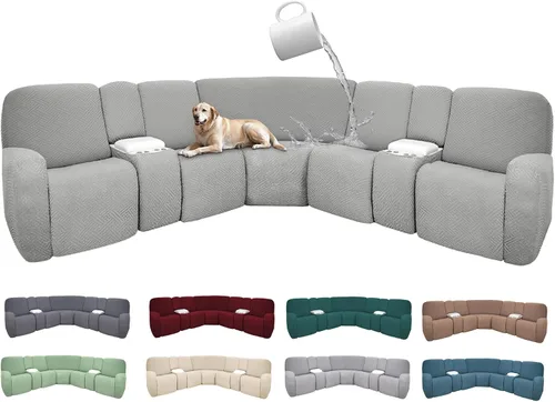 Vista 72 de Fundas de sofá reclinable seccional 100% impermeables para sofá reclinable en forma de L, funda de sofá modular de esquina en forma de L, fundas