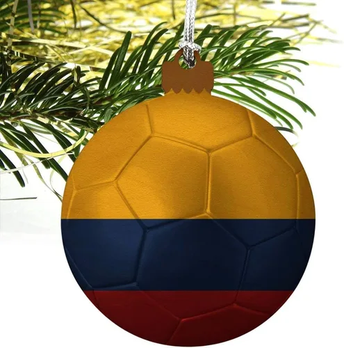 Vista 4 de GRAPHICS & MORE Bandera de Colombia Balón de Fútbol Fútbol Madera Árbol de Navidad Adorno de vacaciones