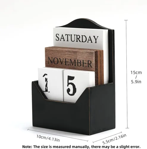 Vista 2 de Calendario perpetuo con bloques de madera, calendario para el hogar, día de San Valentín, regalo, decoración de oficina, escritorio, fecha, semana