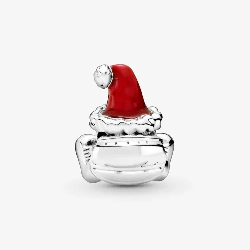 Vista 2 de PANDORA Abalorio de Papá Noel sentado y regalo, Metal, circonita