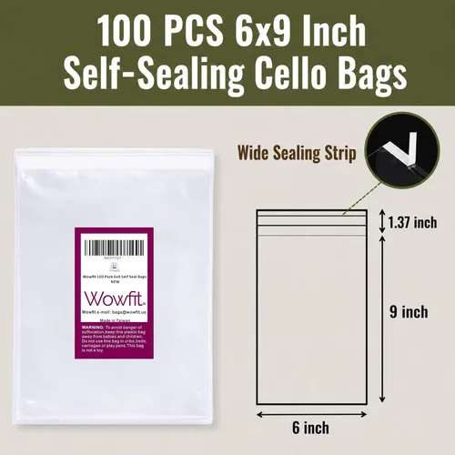 Vista 3 de Wowfit 100 bolsas de plástico transparente de celofán de 6 x 9 pulgadas, bolsas de celofán autoadhesivas resellables, ideales para fotos impresas