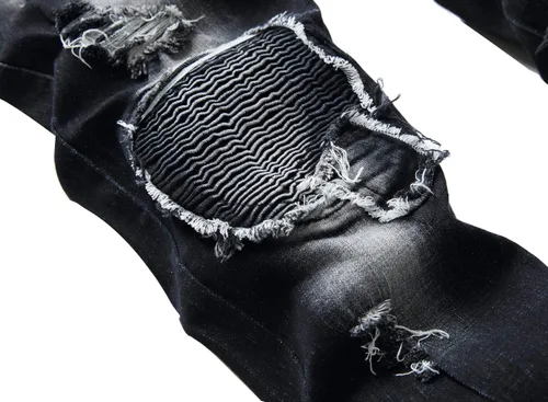 Vista 4 de QIMYUM Jeans ajustados para hombre, jeans ajustados rasgados para hombre, jeans de motociclista, elásticos, pantalones de mezclilla de Moto Cargo