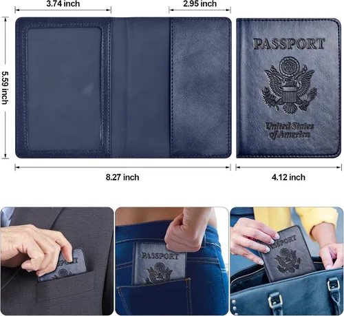 Vista 3 de Combo de tarjetero para pasaporte y vacuna, soporte para pasaporte con ranura para tarjeta de vacuna, cartera para pasaporte, funda para pasaporte