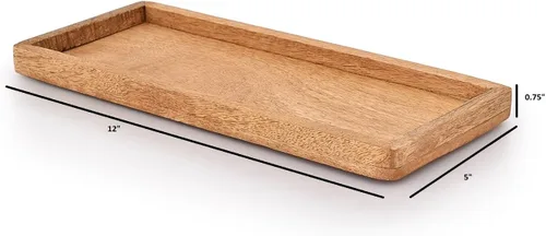 Vista 6 de Samhita Plato de madera de mango con borde elevado, juego de 3 para exhibir aperitivos de frutas, aperitivos, sushi, alimentos decorativos