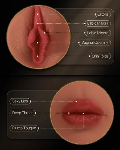 Vista 3 de EINSEO Sex Toys - Masturbador masculino con mangas duales, bolsillo de 7.5 pulgadas, textura de coño y boca, canal de TPE suave, juguetes de mamada