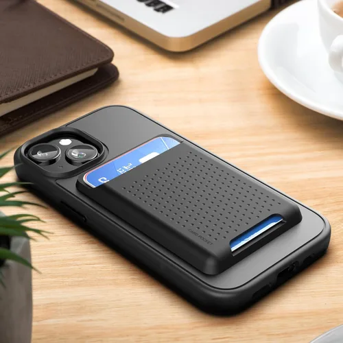 Vista 2 de ENCASED MAG - Juego de cartera, diseñado para iPhone 15 con tarjetero - Diseño magnético extraíble, negro mate (compatible con MagSafe)