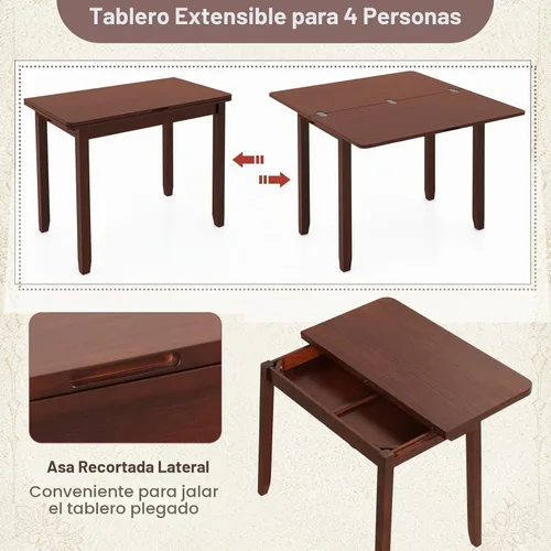 Vista 5 de GOFLAME Mesa de comedor extensible para 4, mesa de cocina plegable con compartimento de almacenamiento y patas de madera de goma, mesa de comedor