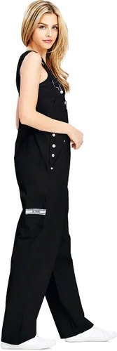 Vista 3 de Overoles holgados de sarga y mezclilla para mujer de talla grande negro (Canvas Black)